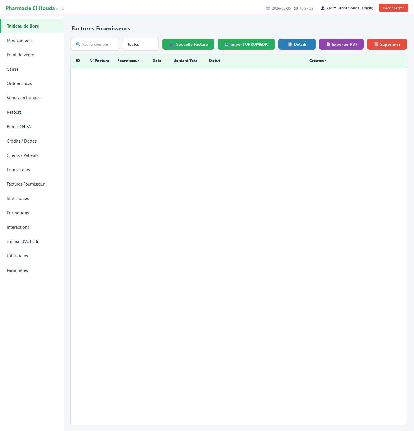 Factures avec bouton Import UPROMEDIC